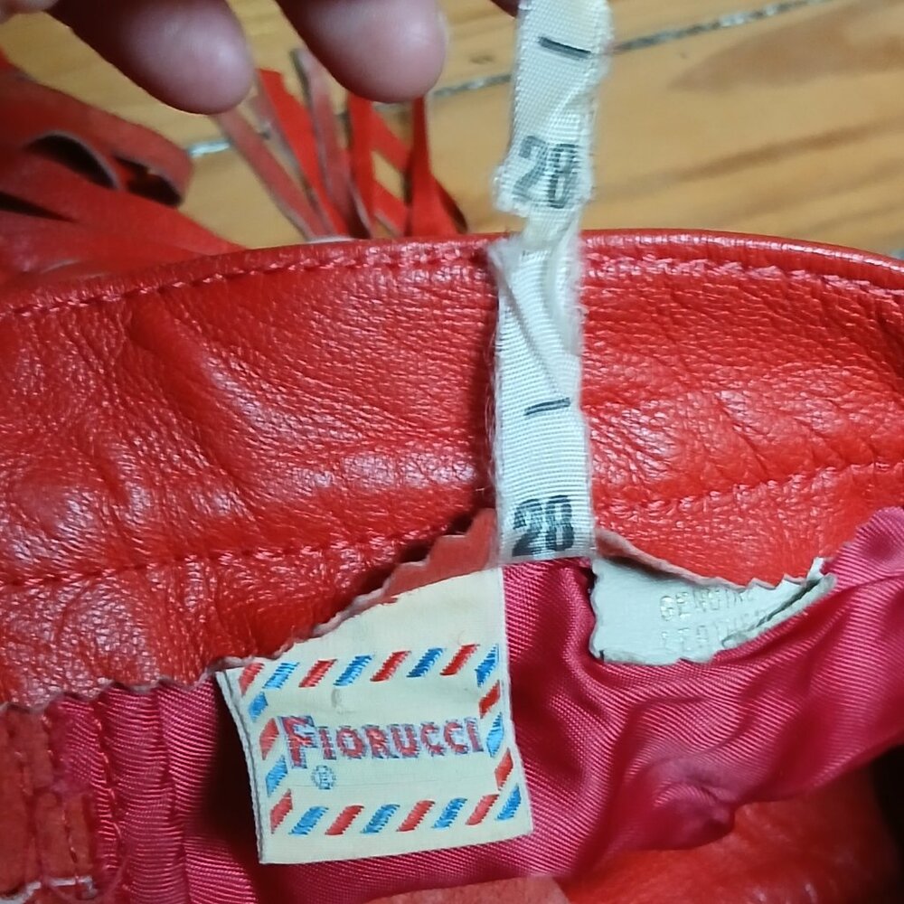 Fiorucci 1980 Vintage Red Leather Fringe Safety Jeans * Edgy Western  * Sz 28 - Picture 7 of 14